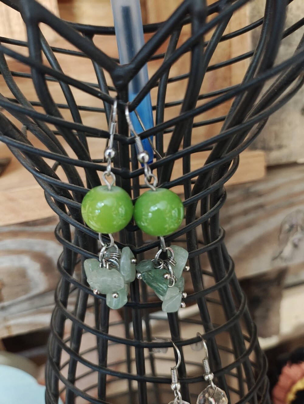 Beautiful Adventurine And European Glass Earrings
